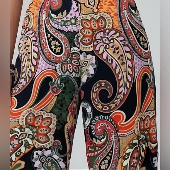 Paisley Print Wide Leg Pants Black - Picture 4 of 6